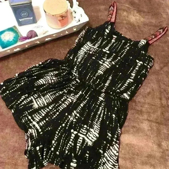 Xhilaration Pants - Tie-Dye Black & White Romper w/ Multicolor Straps
